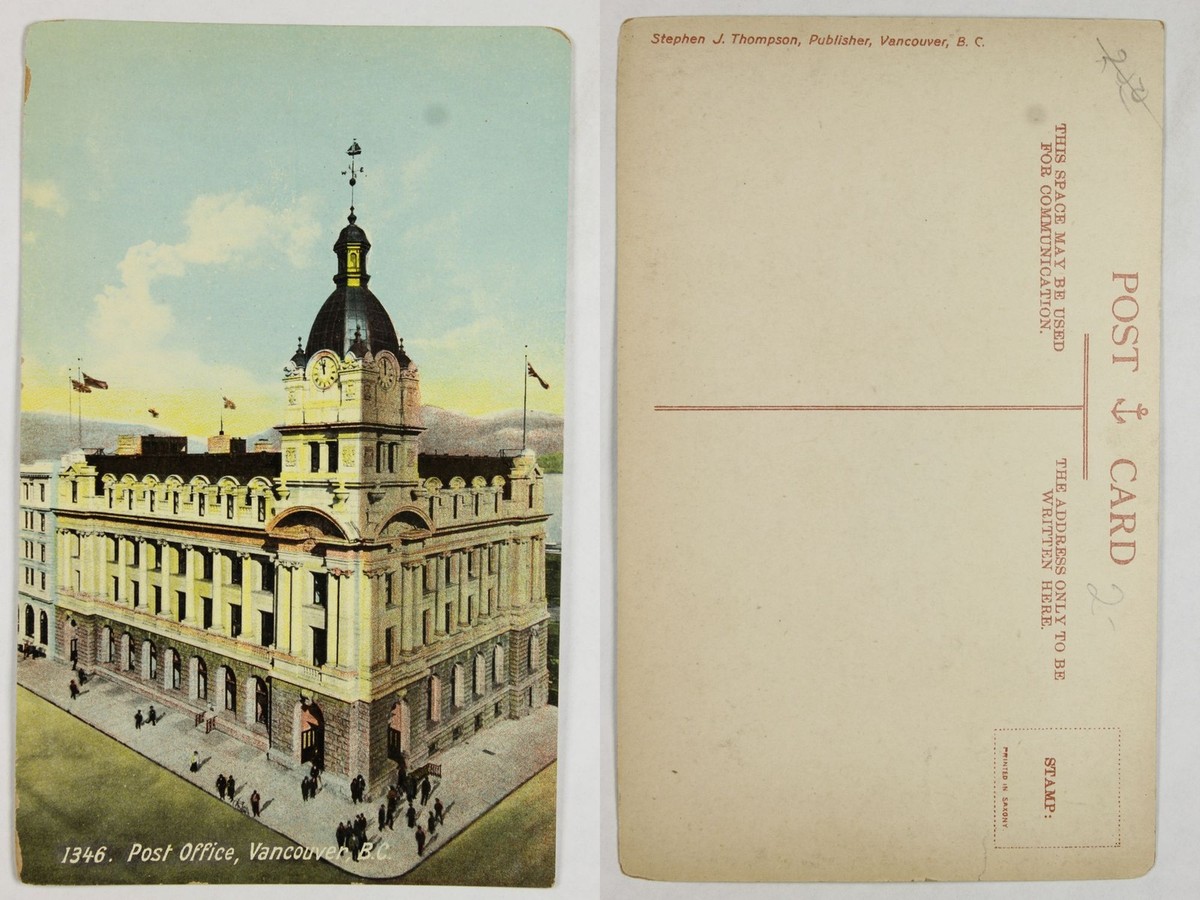 A view of the back of an older postcard showing a vertical divided line separating the message area from the address area